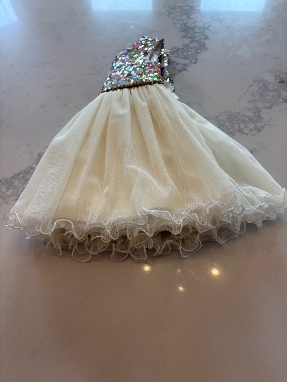 American Princess Iridescent Sequin Bodice Cream Tulle Dress - Picture 7 of 7